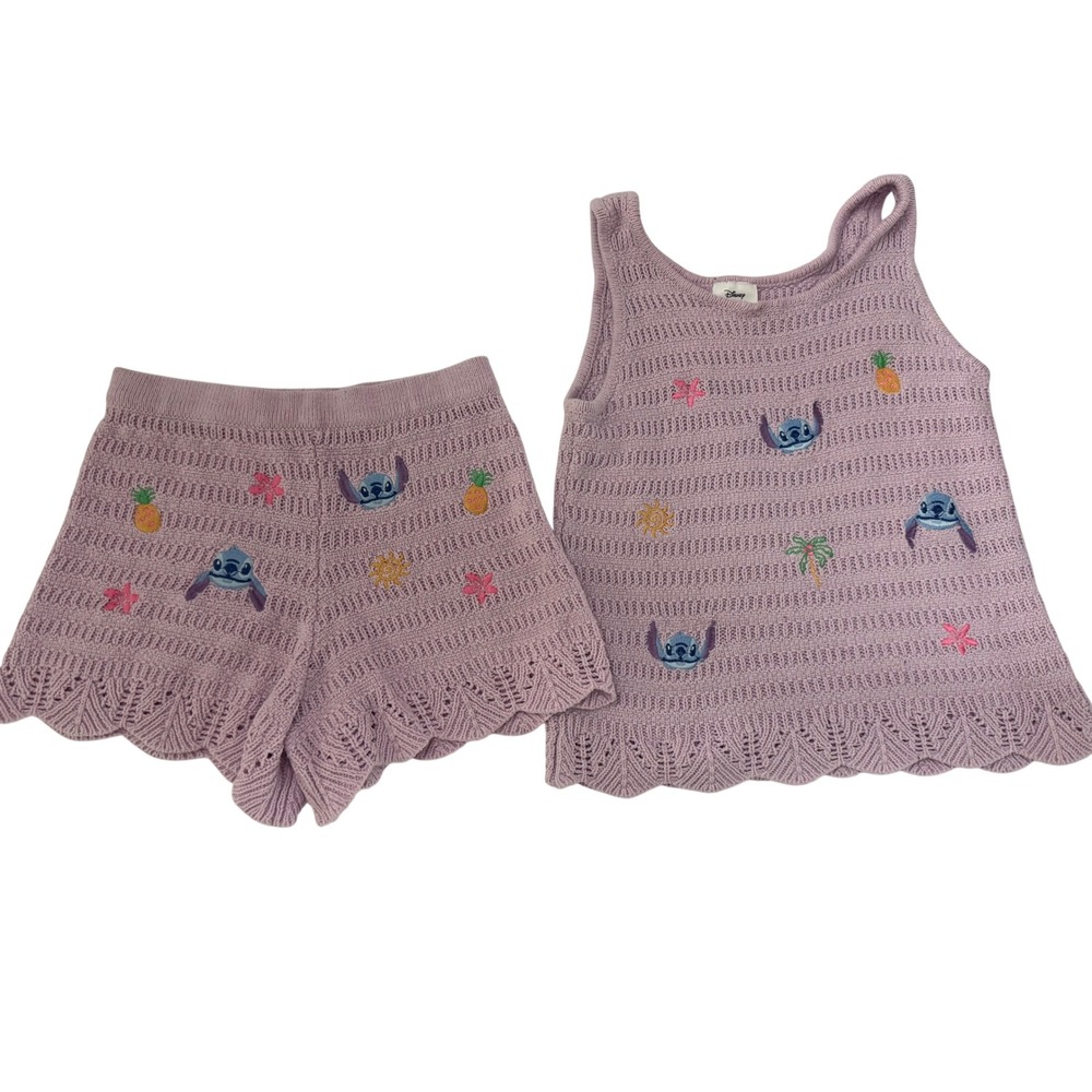 Disney Jumping Beans Stitch Crochet Tank Top & Shorts Set Purple Girls 6 8 *READ